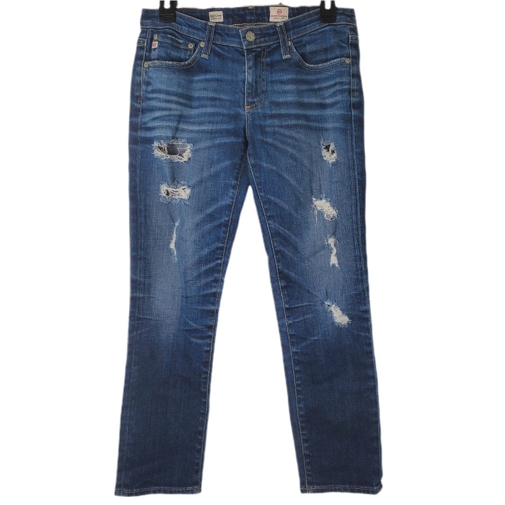 AG Adriano Goldschmied Stilt Crop Cigarette Jeans Blue Distressed 26 Made in USA